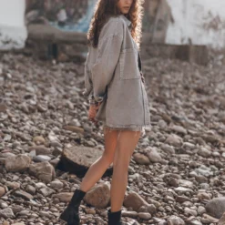 The Khaki Faded Denim Overshirt -Mikuta Store mikuta khaki faded denim overshirt skirt dark dry cotton vintage t shirt black laced leather boots model aina 2960 5447a9a1 6371 4e02 828c 03dcc3f0c91f scaled