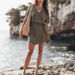The Khaki Linen Kimono Dress