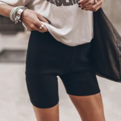 The Black Ribbed Biker Shorts