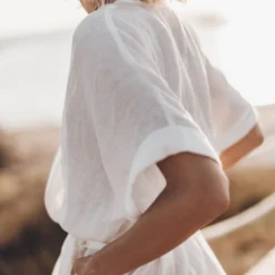 The White Linen Kimono Dress -Mikuta Store mikuta light linen kimono dress 1612 scaled