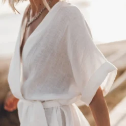 The White Linen Kimono Dress -Mikuta Store mikuta light linen kimono dress 1653 scaled