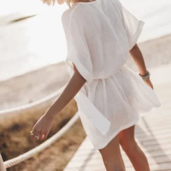 The White Linen Kimono Dress -Mikuta Store mikuta light linen kimono dress 1706 scaled