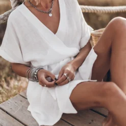 The White Linen Kimono Dress -Mikuta Store mikuta light linen kimono dress 9976 scaled