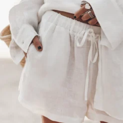 The White Linen Shorts -Mikuta Store mikuta light linen shirt shorts 0864 scaled