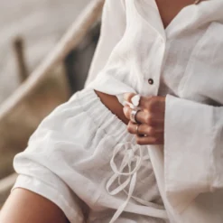 The White Linen Shorts -Mikuta Store mikuta light linen shirt shorts 0956 scaled