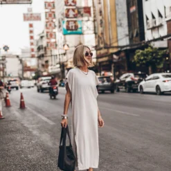 The Light Long Batwing Dress -Mikuta Store mikuta light long batwing dress black leather buckle sandals charcoal small canvas bag 2074 scaled