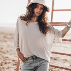 The Light Loose Lyocell T-Shirt -Mikuta Store mikuta light loose lyocell t shirt blue ripped relaxed jeans light bucket hat model aina 8562 5b6bebb6 b471 450e 8262 b809b74adf84 scaled