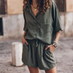 The Green Co-Ord Shorts -Mikuta Store mikuta olive co ord model aina 2879 e5ecfe86 2cde 44fb 8038 a3396ca5dbd3 scaled