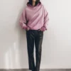 The Pink Cropped Base Hoodie -Mikuta Store mikuta pink cropped base hoodie straight leather pants model marie k 3486 scaled
