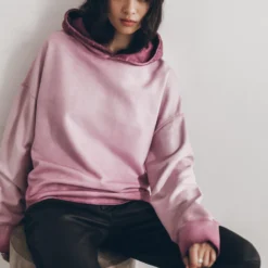 The Pink Cropped Base Hoodie -Mikuta Store mikuta pink cropped base hoodie straight leather pants model marie k 3508 scaled