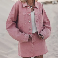 The Pink Cropped Denim Jacket 18 The Pink Cropped Denim Jacket -Mikuta Store mikuta pink cropped denim jacket pink denim skirt 2312 scaled
