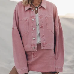 The Pink Denim Skirt 13 The Pink Denim Skirt -Mikuta Store mikuta pink cropped denim jacket pink denim skirt 2690 1 scaled