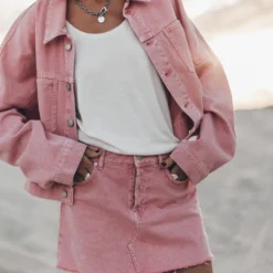 The Pink Denim Skirt 9 The Pink Denim Skirt -Mikuta Store mikuta pink cropped denim jacket pink denim skirt 2735 scaled