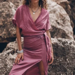 The Pink Long Linen Knot Skirt -Mikuta Store mikuta pink faded knotted linen wrap top pink faded long linen knot skirt model aina 2861 5a2a31ae 7e50 41af b373 36e895e9a453 scaled