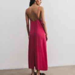 The Pink Long Cupro Slip Dress -Mikuta Store mikuta pink long cupro dress black leather buckle sandals aya f SS25 1696 scaled