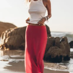 The Pink Long Cupro Skirt -Mikuta Store mikuta pink long cupro skirt white standard tank top johanna r ss25 8828 scaled