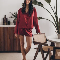 The Red Silk Shirt -Mikuta Store mikuta red silk shirt red silk boxer shorts leonie s ss25 5966 scaled