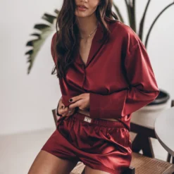 The Red Silk Boxer Shorts -Mikuta Store mikuta red silk shirt red silk boxer shorts leonie s ss25 6013 1 scaled