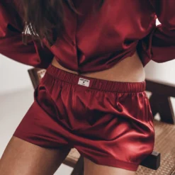 The Red Silk Boxer Shorts -Mikuta Store mikuta red silk shirt red silk boxer shorts leonie s ss25 6029 scaled
