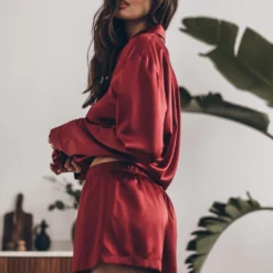 The Red Silk Shirt -Mikuta Store mikuta red silk shirt red silk boxer shorts leonie s ss25 6177 scaled