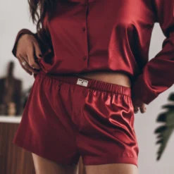The Red Silk Boxer Shorts -Mikuta Store mikuta red silk shirt red silk boxer shorts leonie s ss25 6203 scaled