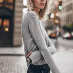 The Silver Metallic Knitted Sweater -Mikuta Store mikuta silver metallic knitted sweater straight leather pants model marie 2838 scaled