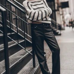 The Striped Mohair Knitted Sweater -Mikuta Store mikuta striped mohair knitted sweater straight leather pants 9869 scaled