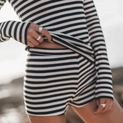 The Striped Ribbed Shorts -Mikuta Store mikuta striped ribbed longsleeve striped ribbed shorts 2495 scaled