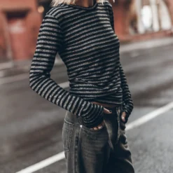 The Striped Sparkly Thin Longsleeve 9 The Striped Sparkly Thin Longsleeve -Mikuta Store mikuta striped sparkly thin longsleeve black ripped relaxed jeans 7429 scaled