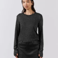 The Striped Sparkly Thin Longsleeve 11 The Striped Sparkly Thin Longsleeve -Mikuta Store mikuta striped sparkly thin longsleeve leather skirt model lisa 2 scaled