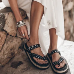 The Black Chunky Sandals -Mikuta Store mikuta the black chunky sandals the white low back base tank dress 6869 scaled