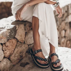 The Black Chunky Sandals -Mikuta Store mikuta the black chunky sandals the white low back base tank dress 6885 scaled