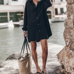 The Black Cotton Shirt Dress