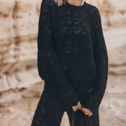 The Black Crochet Sweater -Mikuta Store mikuta the black crochet sweater the black crochet pants 9944 scaled