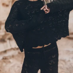 The Black Crochet Sweater -Mikuta Store mikuta the black crochet sweater the black crochet pants 9957 scaled