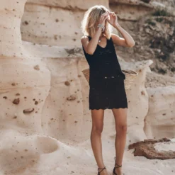 The Black Crochet Tank Top -Mikuta Store mikuta the black crochet tank top the black crochet skirt the black laced espadrilles 0879 scaled