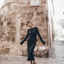 The Black Long Sequin Dress 14 The Black Long Sequin Dress -Mikuta Store mikuta the black long sequin dress the black leather buckle sandals 5941 scaled