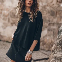 The Black Loose Linen T-Shirt -Mikuta Store mikuta the black loose linen t shirt the black denim skirt aina b SS25 1188 scaled