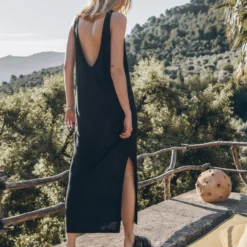 The Black Low Back Linen Tank Dress