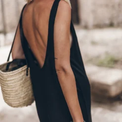 The Black Low Back Linen Tank Dress 14 The Black Low Back Linen Tank Dress -Mikuta Store mikuta the black low back linen tank dress the small cesta bag the black studded leather sandals 0040 scaled