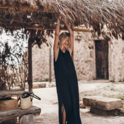 The Black Low Back Linen Tank Dress 12 The Black Low Back Linen Tank Dress -Mikuta Store mikuta the black low back linen tank dress the small cesta bag the black studded leather sandals 9926 scaled