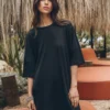 The Black Short Loose Linen T-Shirt Dress -Mikuta Store mikuta the black short loose linen t shirt dress the black chunky sandals myriam t SS25 04 2 scaled