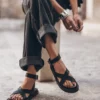 The Black Strappy Leather Sandals -Mikuta Store mikuta the black strappy leather sandals the black baggy jeans 8678 scaled