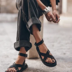 The Black Strappy Leather Sandals