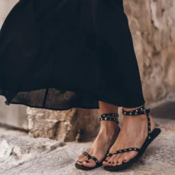 The Black Thin Studded Leather Sandals
