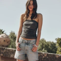 The Blue Loose Denim Shorts 7 The Blue Loose Denim Shorts -Mikuta Store mikuta the dark faded ruched bandeau top the blue loose denim shorts myriam t SS25 04 2 1 scaled