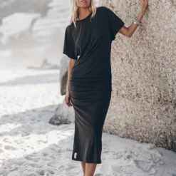 The Dark Long Draped T-Shirt Dress -Mikuta Store mikuta the dark long draped t shirt dress johanna r SS25 6223 scaled