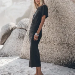The Dark Long Draped T-Shirt Dress -Mikuta Store mikuta the dark long draped t shirt dress johanna r SS25 6255 scaled