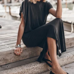 The Dark Long Knotted Batwing Dress -Mikuta Store mikuta the dark long knotted batwing dress the black studded leather sandals 9821 scaled