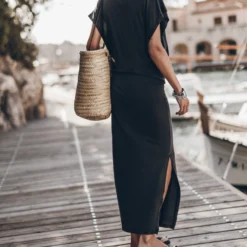 The Dark Long Knotted Batwing Dress -Mikuta Store mikuta the dark long knotted batwing dress the black studded leather sandals the large cesta bag 9609 scaled